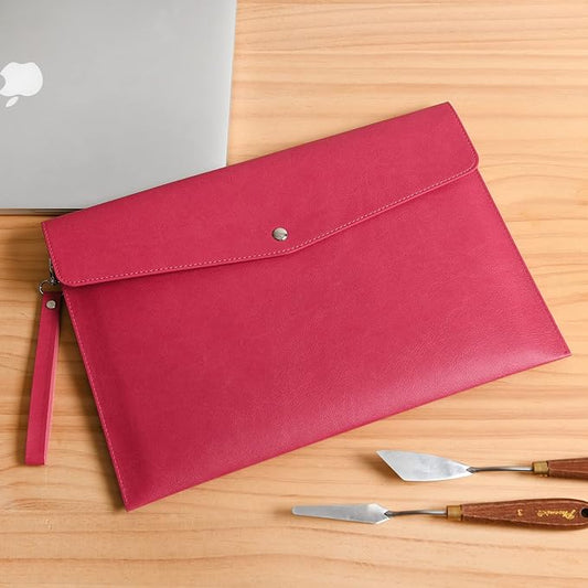 Wonderpool A4 PU Leather Envelope Documents File Portfolio Large Capacity Folders Travel Bag for Paper Letter Stationery Organizer and Tablet Case PC Sleeve (Plum red)