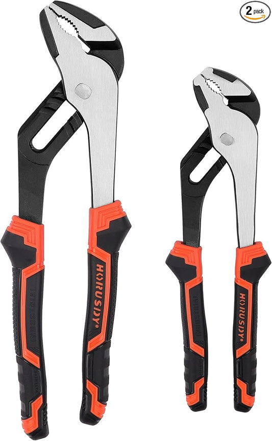 HORUSDY 2-Piece Groove Joint Plier Set, 8" & 10" Adjustable Water Pump Pliers, Straight Jaw Tongue and Groove Pliers for Plumbing, Pipe Fittings, Nuts, Bolts, and Home Repair
