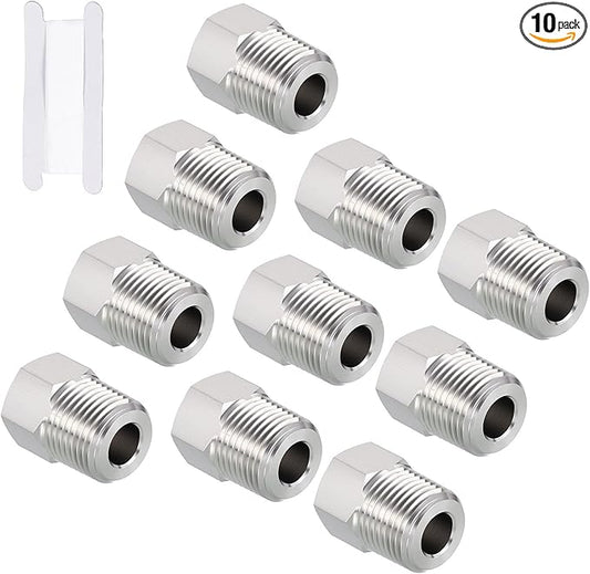 Pack of 10, 3/8" Male NPT NPT1/8" FeMale NPT Solid 304 Stainless Steel Hex Bushing with Sealing Tape, Hose Fittings Adapter Reducer for Bathroom Remodel, Tool Extensions