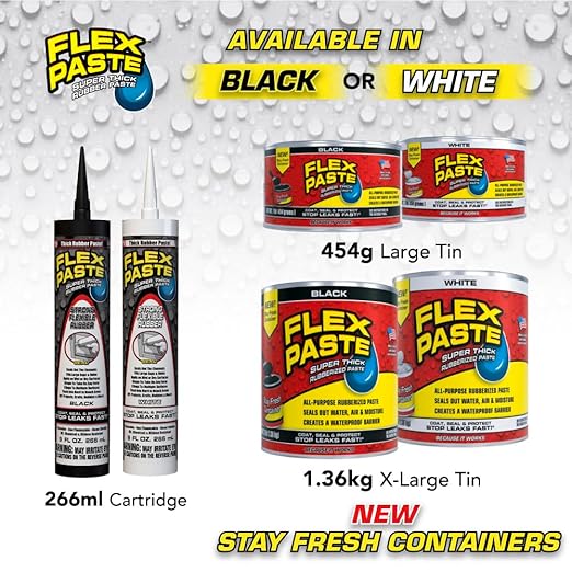 Flex Paste, Waterproof Paintable Putty, Spackle Sealant, Fill Gaps Cracks Holes - Block Out Water and Air - UV Resistant - Walls, Drywall, EPDM, Concrete, Roof, RV Repairs, White, Cartridge
