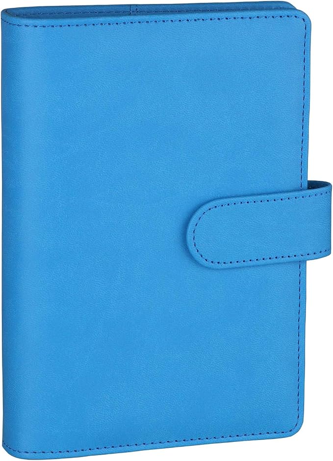 Antner A6 Binder 6 Ring Refillable Notebook Planner Cover for A6 Refill Paper, PU Leather Loose Leaf Personal Planner Money Organizer Wallet Budget Binder with Magnetic Buckle Closure, Sky Blue