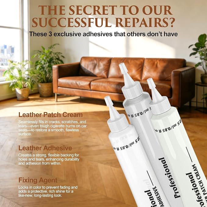 Leather Repair Kit for Furniture, Vinyl Repair Kit with Super Easy Instructions to Match Any Brown Color, Restore Any Glossy Leather Surface, Car Seats, Sofa, Jacket, and Purse