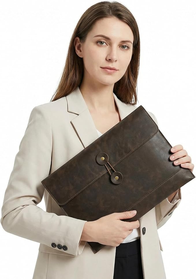 Vintage pu Leather 13.5" Certificate File Sleeve Case Business Manila Clutch Envelope Bag Office Documents Folder (Army Green)