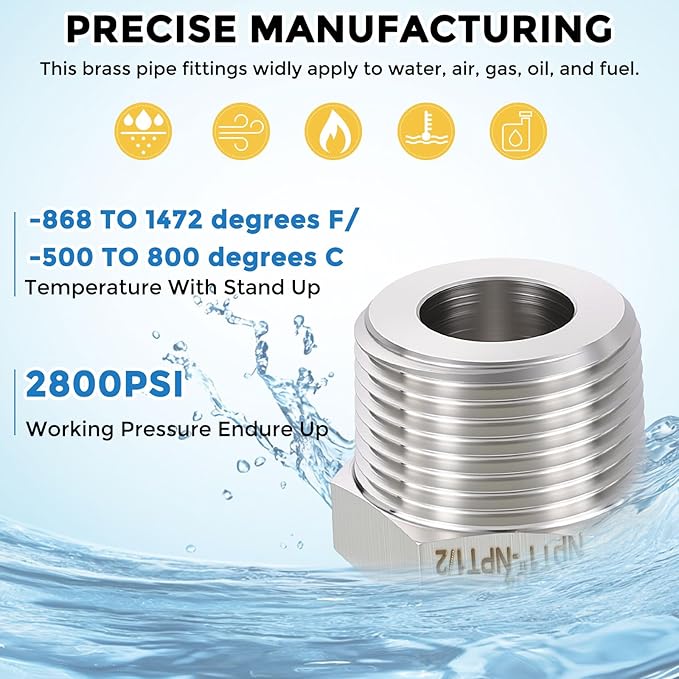 Pack of 2, 1" Male NPT to 3/4" FeMale NPT Solid 304 Stainless Steel Hex Bushing, Hose Fittings Adapter Reducer for Pipe Leak Repair, Bathroom Remodeling, Tool Extensions