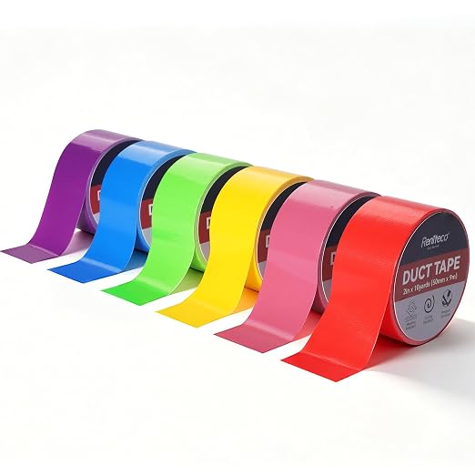 Reniteco 6 Pack Duct Tape, 2 in x 10 Yards Heavy Duty, High-Density Mesh – Clean Tear, No Residue, Waterproof, UV Resistant, for DIY Crafts, Color-Coding, Home & Outdoor