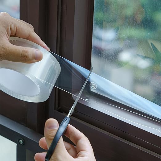 Transparent Window Weather Sealing Tape，Weather Stripping Residue-Free Clear Window Insulation Caulk Tape for Doors Windows and Shower Glass Gaps Bathroom，Weather Stripping Door Seal(2IN x 66FT)