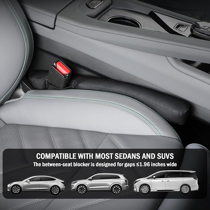 Upgraded Car Seat Gap Filler Strip with Fixed Rings,2PCS High Rebound in Between Car Seat Catcher to Reduce Item Drop Rates,Universal Between Cars Seats Blocker for Most Vehicles