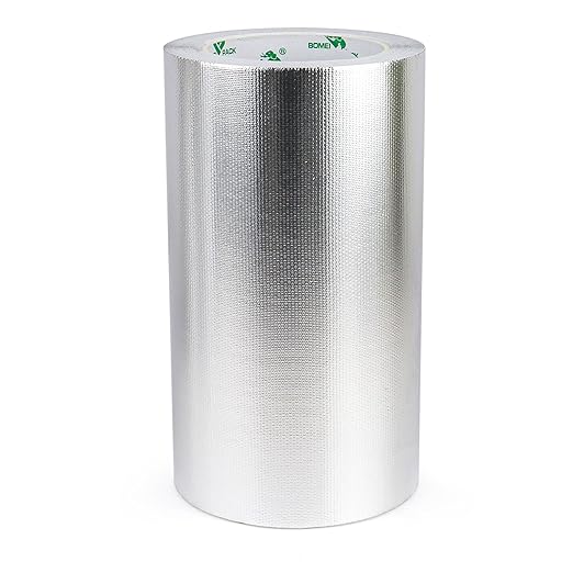 BOMEI PACK Adhesive Aluminum Foil Heat Shield Tape 1Pack 8inch x 66ft, Barrier Fiberglass Thermal Insulation Reflective Material High Temp Protectionn
