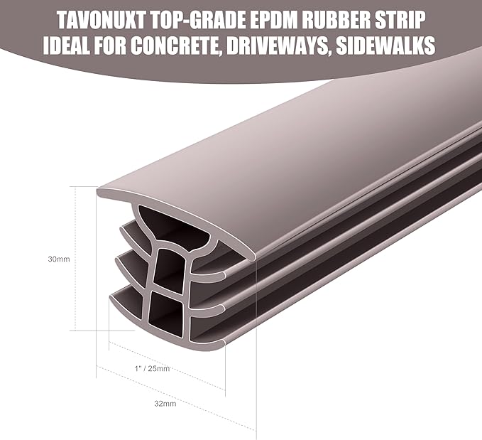 Flexible EPDM Rubber Strip (50 ft Long x 1 inch Wide) - Concrete Crack Repair & Replacement, Weather & Aging Resistant Expansion Joint Filler for Driveways, Sidewalks