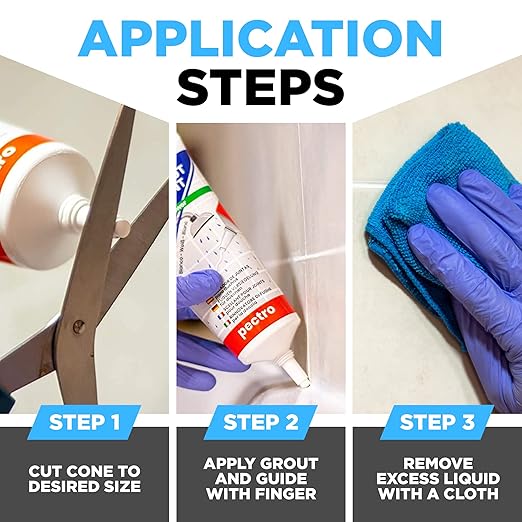 PECTRO Waterproof Tile Grout Sealer Kit, Premixed Grout Sealant for Shower & Tub, Bathroom, Seals Cracks, Gaps & Joints, Includes Precision Spatula, White, 6.62 oz Tube (KIT X 2)