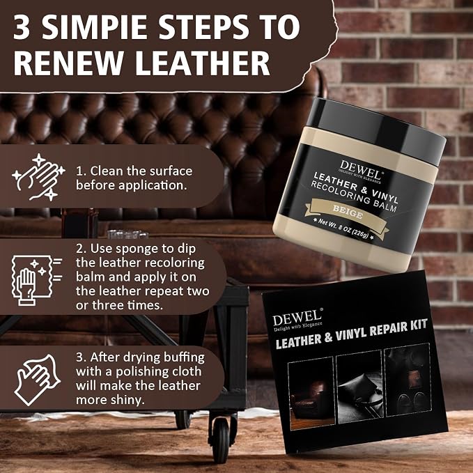 DEWEL Leather Recoloring Balm, Beige Leather Color Restorer for Scratched and Faded, Leather Scratch Remover, Upgrade Leather Repair Kit for Restore Couches, Car Seats, Shoes, Boots