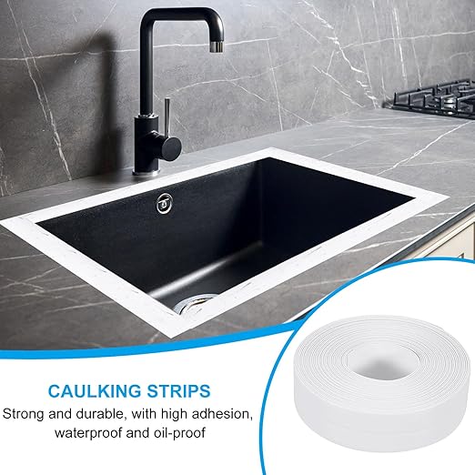 PATIKIL Caulk Tape 0.9" x 16 Ft, Self Adhesive Sealing Tape Waterproof Toilet Tub Caulk Sealant Strip Sealing Trim for Kitchen Bathroom Toilet Bathtub Sink Countertop, White