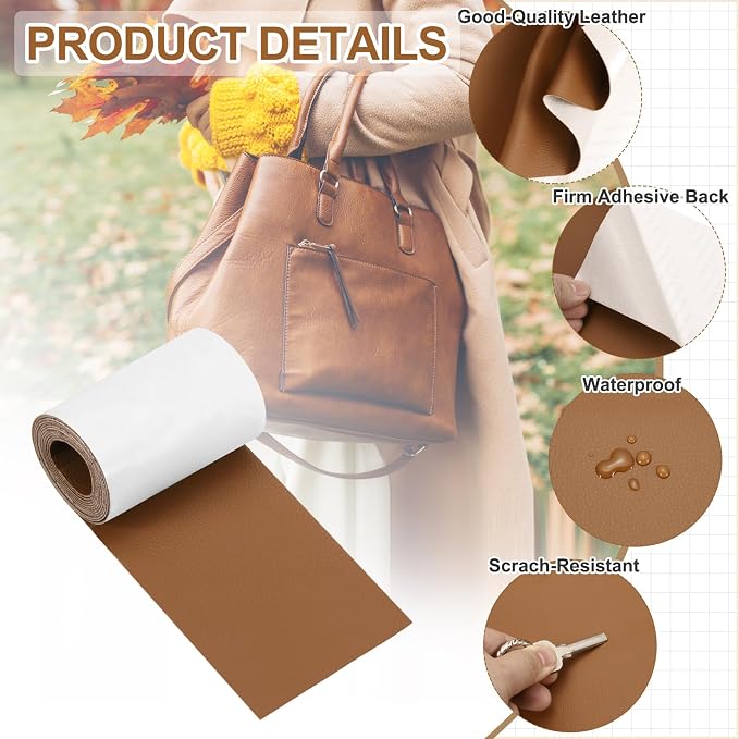 MECCANIXITY Leather Repair Patch 3"x60" Self-Adhesive Leather Vinyl Repair Tape Kit for Furniture Couches Sofa Chair Car Boat Seats Jackets, Smooth Grain Brown