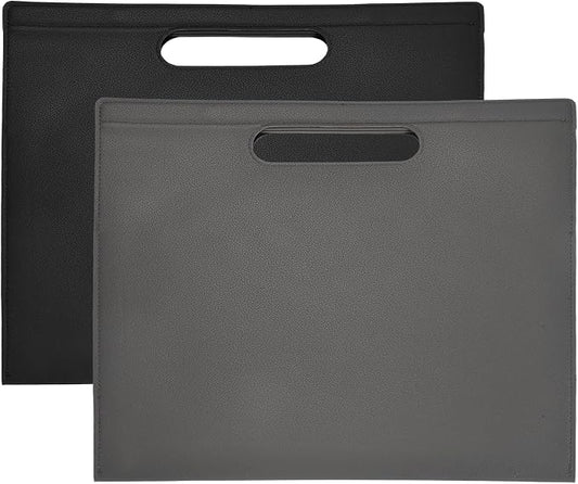 PATIKIL 2Pcs Leather Folder, 13.3x12.6 Magnetic Leather Document Holder File Folder PU Pouch Bag Portfolio File Organizer Handbag Personal Envelope Waterproof for Traveling, Grey Black