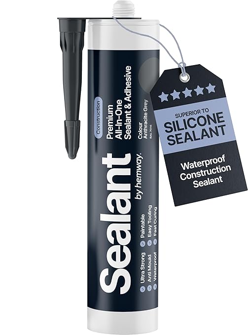 Anthracite Gray Construction Sealant & Adhesive All-in-One Hybrid Polymer | Superior to Silicone Bathroom Caulk Sealant | Waterproof, Paintable, Dark Gray | Kitchen Bathroom Outdoor - 300 ml 1 Pack