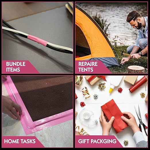 2 Rolls Pink Duct Tape, Heavy Duty Strong Industrial Colored Duct Tape 9mil x 2inch x 25yds Flexible, No Residue, Waterproof and Tear by Hand, Multi-Use for Indoor & Outdoor Repairs