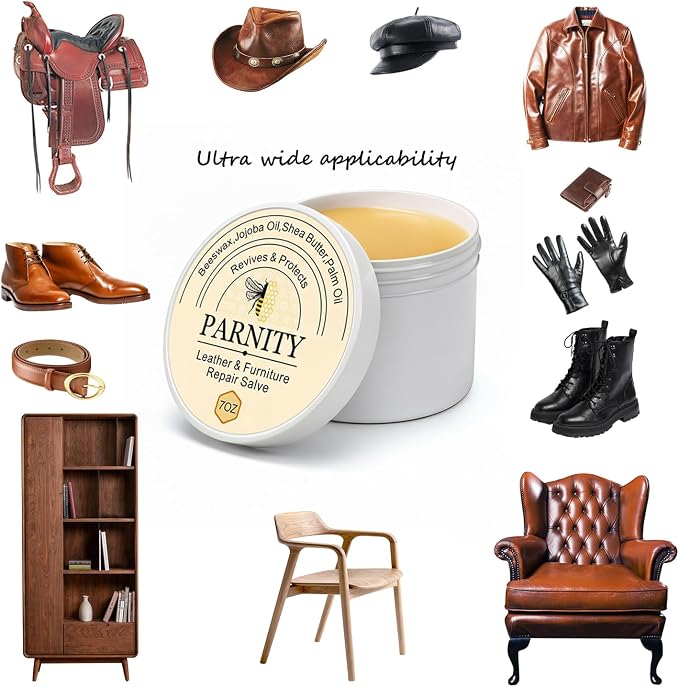Leather & Furniture Repair Salve, Moisturizer, Polisher & Restorer | Leather Cleaner and Conditioner for Car Seats, Couches, Boots, Saddles & Hardwood Floors, Prevent Cracking or Fading 7oz