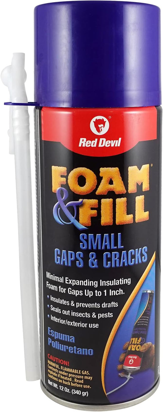 Red Devil 0913 Spray Foam & Fill Small Gaps & Cracks Expanding Insulation, Polyurethane Sealant, 12 oz, Off-White, Pack of 1