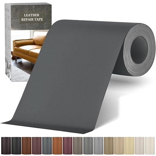 Self Adhesive Leather Repair Patch Kit, 4" x 63" Large Vinyl Leather Repair Tape for Furniture, Car Seat, Couch, Sofa, Chair Dark Grey