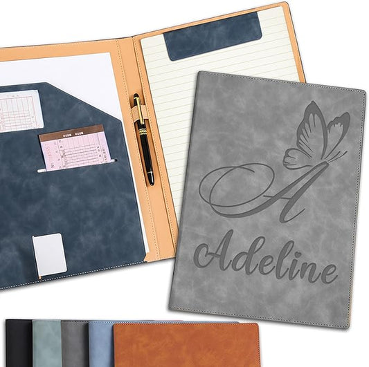 Personalized Padfolio with Engraved Text/Name Customized Leather Portfolio for Schools Conferences Corporate Offices