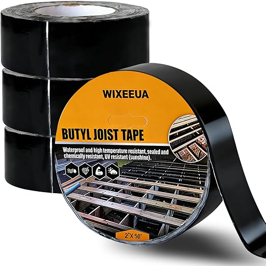 Deck Tape Joist 2 inch, Butyl Joist Tape for Decking 2''×50', Weather-Resistant and Waterproof Sealing Tape for Wood Decks Beams Roof, 4 Rolls(200FT Total)