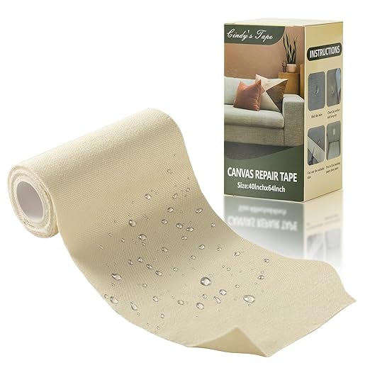 Linen Canvas Repair Tape, 4×63 Inches Light Beige Waterproof Self-Adhesive Patch for Outdoor Gear,Durable Fabric Tape for Boat Covers,Couch,Tents, Sofas, Sun Shades, Awnings, Lounge Chairs