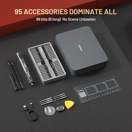 ATuMan 95 in 1 Precision Electric Screwdriver Set with 86 Magnetic Bits, 0.4N.m Torque, Visual Screen, 3-Gear Control & Magnetic Mat, Repair Tool Kit for iPhone, Laptop, Watch, Glasses