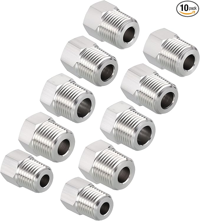10 Pack Solid 304 Stainless Steel Hex Bushing Threaded Set 3/8" MNPT x 1/4" FNPT,1/4" MNPT x 1/8" FNPT,3/8" MNPT x 1/8" FNPT,1/2" MNPT x 3/8" FNPT,1/2" MNPT x 1/4" FNPT (Each of 2)