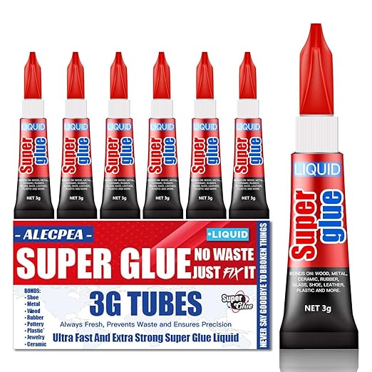 3 Gram (Pack of 6) Single Use Super Glue Liquid, Super Fast, Thin & Strong Adhesive Superglue, Cyanoacrylate Glue for Hard Plastics, DIY Craft, Ceramics, Leather, Metal Etc