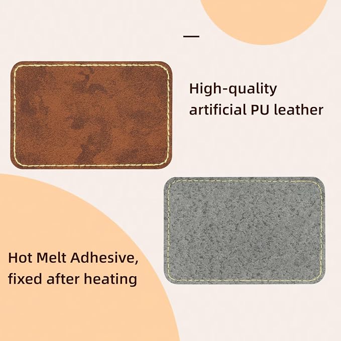 40 Pcs Blank Leather Hat Patches for Laser Engraving Iron On Heat Press 3 x 2 Inches Rectangular Brown