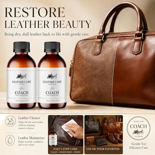 Leather Cleaner & Moisturizer Set For Coach, Gently Cleans Leather Handbags, Restores Shine, Softens, Remove Stains & Light Scratches, Safe for Premium Bags, 125ml, 2 Pack