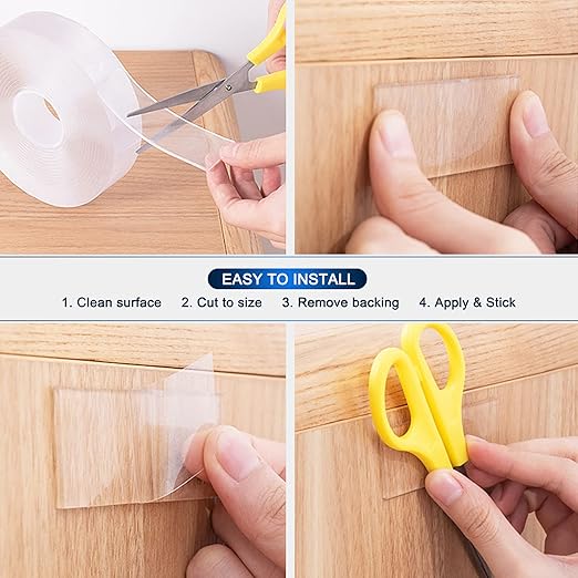 SANKEMU Double-Sided Tape Heavy Duty 16.5 FT x 1.18 in – Clear Removable Mounting Tape for Walls, Carpet, Rugs, Posters – Reusable, No-Residue, Indoor/Outdoor Nano Gel Grip
