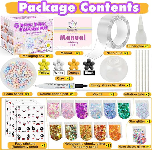 FUNSHOWCASE Nano Tape Bubble Kit with Clay, Marker, 6-Design Guide Squishy Maker Set