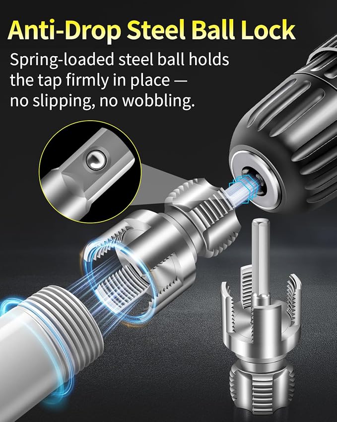 3PCS Internal & External Pipe Threading Tool Set, 1/2'' 3/4'' 1'' PVC Plastic Pipe Threader Kit, Drill Compatible Threading Tool for Plumbing Projects and Home Repairs