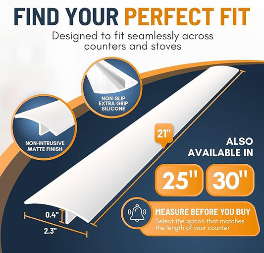Linda’s Essentials Silicone Stove Gap Covers (2 Pack), Heat Resistant Oven Gap Filler Seals Gaps Between Stovetop and Counter, Easy to Clean Stove Gap Guard (21 Inches, White)