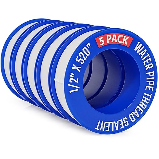 D-NYX 4 Rolls 1/2 Inch(W) X 520 Inches(L) Teflon Plumbers Tape, Duct Sealant Tape for Shower Head, Plumbing Thread Tap, Water Pipe Sealing Plumbers PTFE Thread Seal (5 Pack)