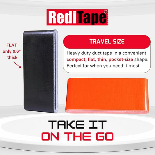Travel Size Duct Tape Colors 2-Pack (Black & Fluorescent Orange) - Pocket Size Flat Mini Roll - for Repairs Outdoors Emergency Crafts - 1.88 inch x 5 Yards per Pack