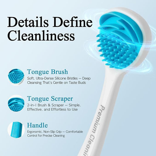 Silicone Tongue Scraper & Brush for Adults, Soft Tongue Cleaner for Bad Breath, Gentle Flexible Bristles Remove Tongue Coating & Food Residue, Non-Metal Oral Hygiene Tool for Fresh Breath