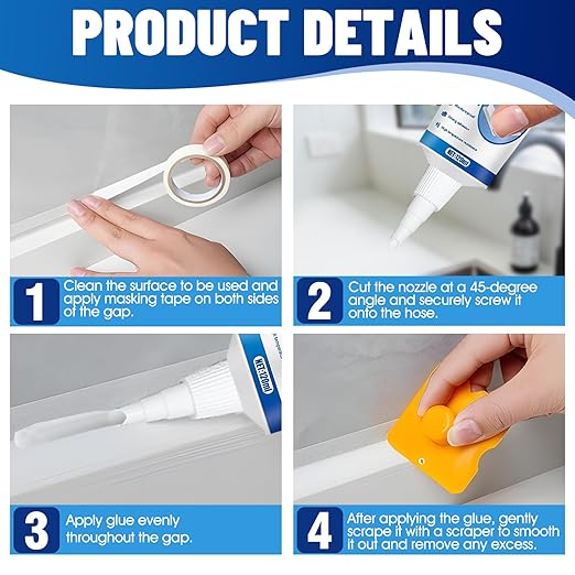 Bathtub Caulk, Clear Silicone Sealant Waterproof, Strong Adhesion High Efficiency Long-Lasting for Bathroom Glass Partitions Wash Basins Bathtubs Countertops, Transparent, 2 * 120ml