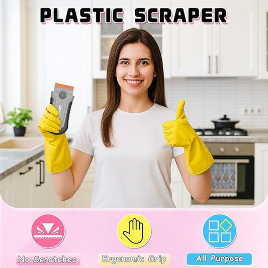 DIYSELF 2 Pcs Plastic Razor Blade Scraper with 10 Pcs Blades, Plastic Scraper Tool for Adhesive Remover, Scrapers for Cleaning Stickers, Decals, Glass, Windows, Car, No Scratches (Grey)