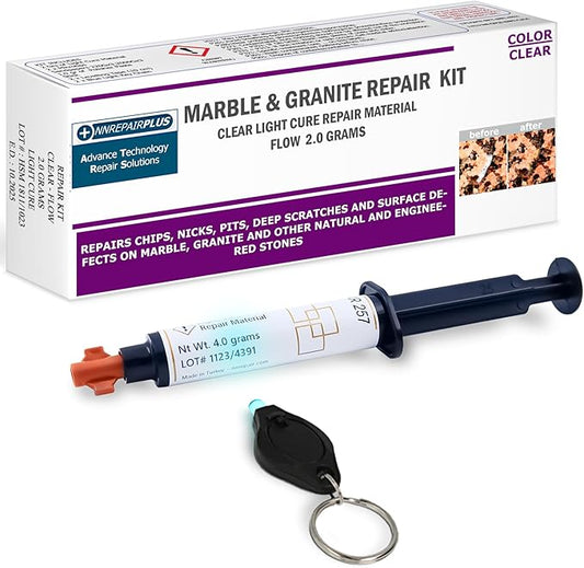 NNREPAIR Granite Repair Kit (Clear/Transparent) I Suitable for Most Repairs I Also for Tile, Countertop, Fiberglass, Porcelain & Ceramic Surfaces I Fix Broken Chips & Cracks in Minutes