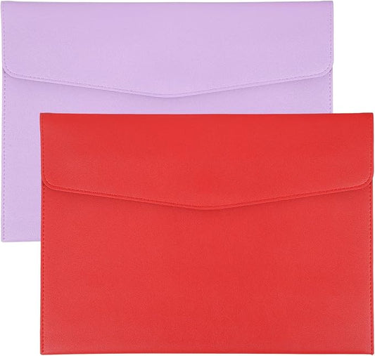 PATIKIL 2Pcs PU Leather A4 File Folder, Document Holder Envelope Waterproof Napa Texture Filing Organizer Portfolio Folder Case with Magnetic Snap Closure for Home Office, Purple, Red