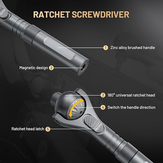 ATuMan 40 in 1 magnetic ratchet screwdriver set with Detachable Handle, 180° Ratchet Head, 45-Tooth Mechanism, Magnetic Tool Kit with Case for Computer, Electronics Repair, Ideal for Home, DIY