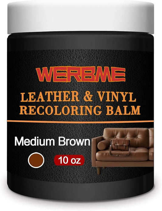 Leather Recoloring Balm & Color Restorer - 10 OZ, Medium Brown | Restore Faded Leather Color, Cover Scratches & Scuffs. Easy DIY Application for Furniture, Sofa, Car Seats, Bags & Shoes