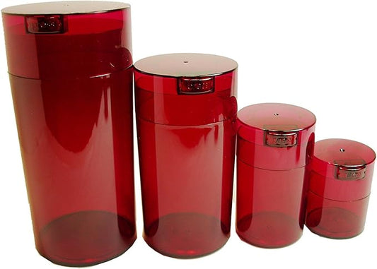 Tightvac Set of 4 - Patented Airtight Storage Container | Multi-use Vacuum Container Keeps Your Herbs and Dry Goods Fresh and Flavorful. Red Tint