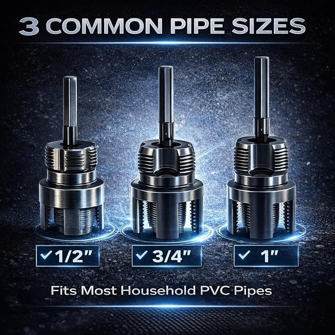 3pcs Pvc Pipe Threader,Dual-Function Internal & External Pipe Threading Tool, High-Quality Thread Cutter For 1/2"&3/4"&1" Plastic Pipes, Drill Compatible Threader For Plumbing Repairs (Black)