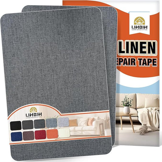 Linen Fabric Repair Tape 2 Pcs 8x12 Inch, Self Adhesive Couch Patch Repair Fabric Tape for Furniture, Linen Patch Kit for Couch, Carpet, Upholstery, Chair, Sofa, Cushion, Bag (Dark Grey)