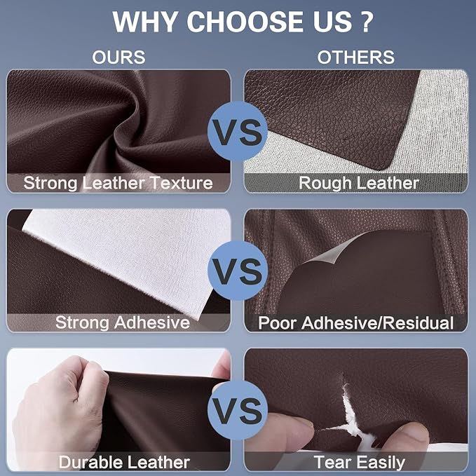Leather Repair Patch, 24 x 54 Inch, Self Adhesive Leather Repair Tape, Large Vinyl Patch Kit, Vinyl Repair Tape, for Couches, Car Seats, Chairs, Furniture (Dark Brown)