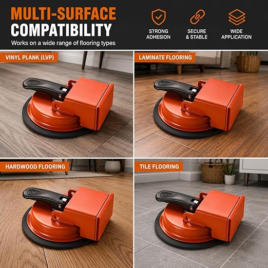 Floor Gap Fixer Tool for Laminate Floor, Vinyl Plank (LVP), Laminate, Hardwood & Tile Flooring，Vacuum Suction Cup & Rubber Anti-Slip Cushion Pad, Eliminate Unsightly Gaps Instantly (Without Mallet)