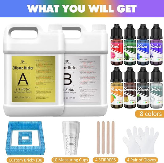 Silicone Mold Making Kit - 2.2 Gallon Translucent Liquid Rubber 15A With Pigment, Bricks - Fast Cured 1:1 Ratio Casting for Resin Molds, With Instructions
